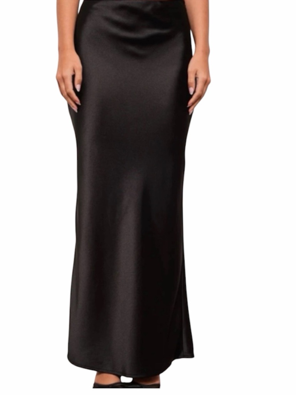 Black Satin Maxi Skirt — Sleek Floor-Length Style Size M